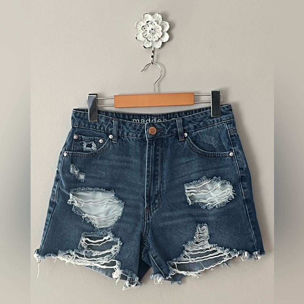 Madden Girl Distressed Raw Hem Denim Short